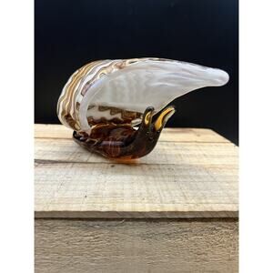 Murano Glass Snail In Shell Sculpture Paperweight Amber White Brown